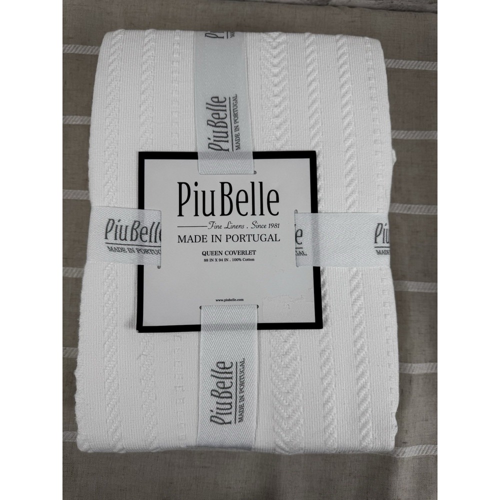 Piu Belle Luxury Portugal White Matelasse Coverlet Textured Chevron Queen